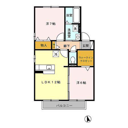 ローズコート 和田 B(2LDK/2階)の間取り写真
