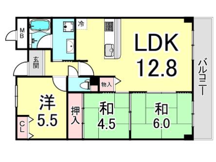 ソアール門戸荘(3LDK/5階)の間取り写真