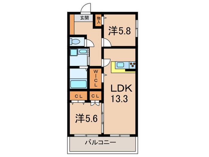 リゼ西宮仁川(2LDK/3階)の間取り写真