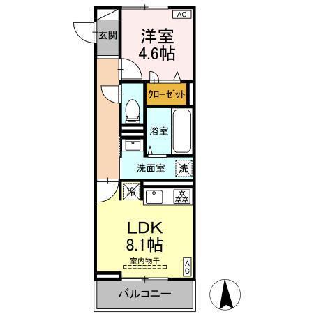 GRAND D-ROOM高宮中(1LDK/2階)の間取り写真