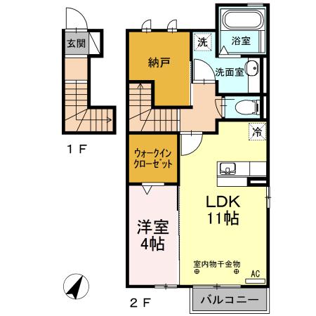 ロードサイド葵 B(1LDK/2階)の間取り写真