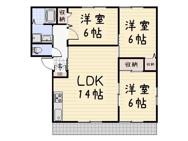 クッキースクエアA棟(3LDK/1階)の間取り写真