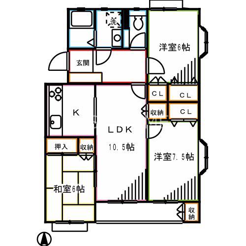 桜橋コートB棟(3LDK/2階)の間取り写真