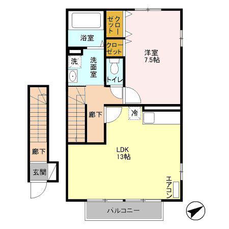 リバレイン(1LDK/2階)の間取り写真