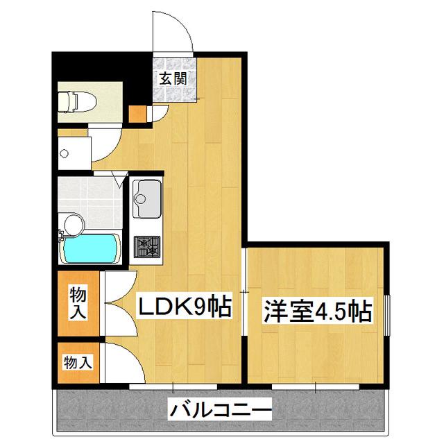 ビスタ大津野D棟(1LDK/2階)の間取り写真