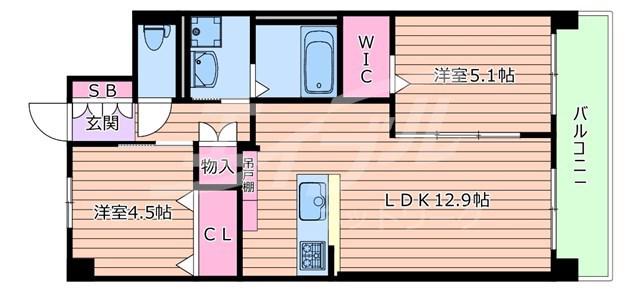 グランパレス東洋(2LDK/3階)の間取り写真