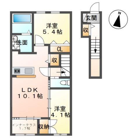 グラシアスA(2LDK/2階)の間取り写真