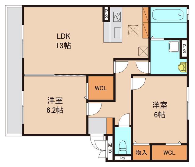 アモール(2LDK/2階)の間取り写真