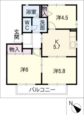 MASTTOWN加木屋 B棟(3K/1階)の間取り写真