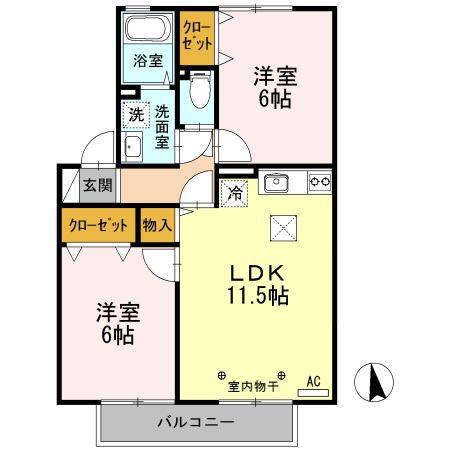 ベルメゾン町田B棟(2LDK/1階)の間取り写真