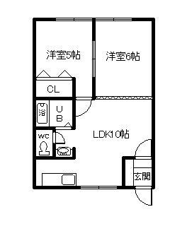 リバティ士別B(2LDK/1階)の間取り写真