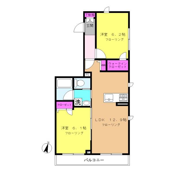 リヴェール桜台A(2LDK/1階)の間取り写真