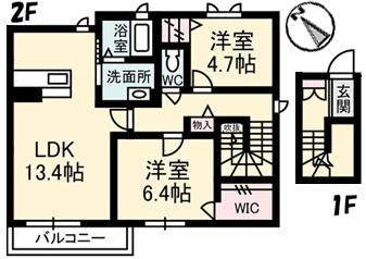 シャーメゾンERIMO A棟(2LDK/2階)の間取り写真