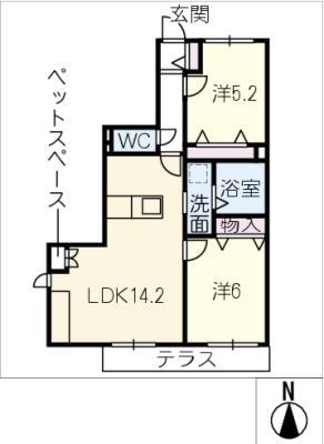 BLANCUBE SOLARISA(2LDK/1階)の間取り写真
