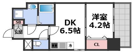 メイクス天王寺(1DK/2階)の間取り写真
