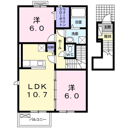 アヴニールVII(2LDK/2階)の間取り写真