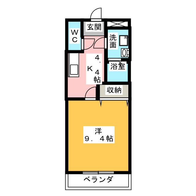 ロイヤルパインズA棟(1K/2階)の間取り写真