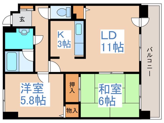 ゆとり31(2LDK/9階)の間取り写真