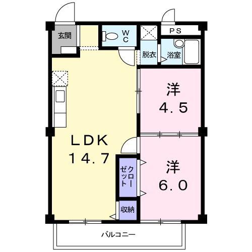 シティハイツ小堀A(2LDK/2階)の間取り写真