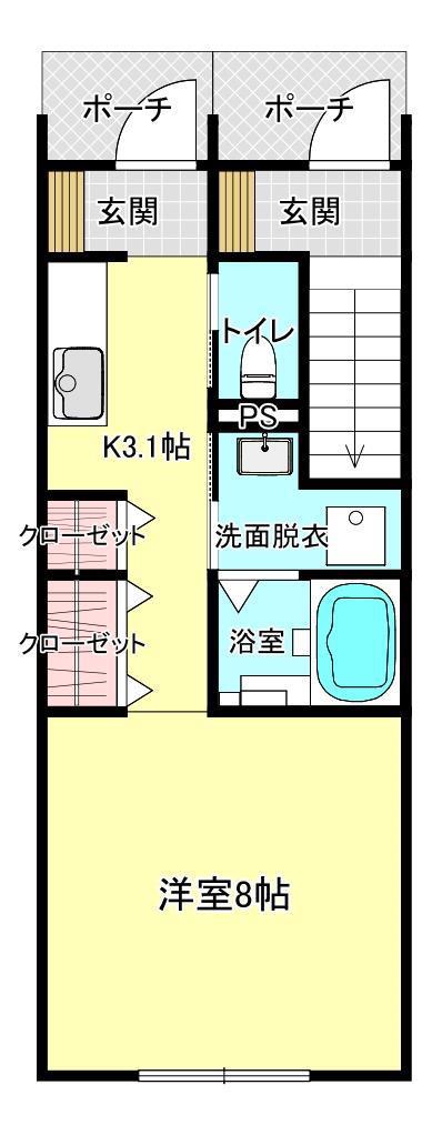 リーフII(1K/1階)の間取り写真