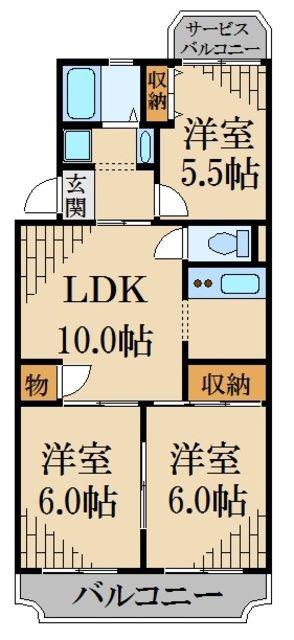 シュロスアルトノイ(3LDK/2階)の間取り写真