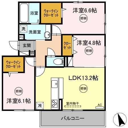 ラシュレ雅II(3LDK/3階)の間取り写真