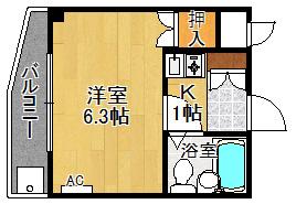 シャトー栄根2(1K/3階)の間取り写真