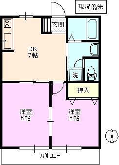 メイプル(2DK/1階)の間取り写真