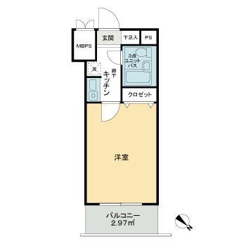 ライオンズマンション川崎貝塚第2(1K/3階)の間取り写真