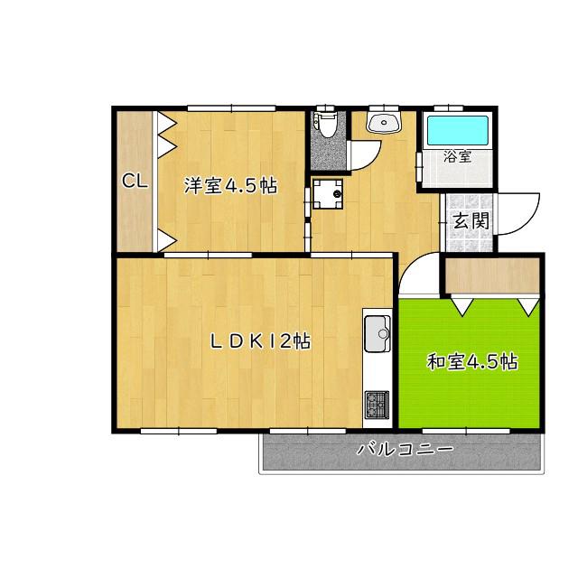 公団狭山26号棟(2LDK/1階)の間取り写真