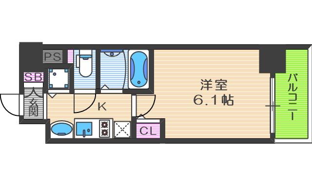 プレサンス天神橋ディオレ(1K/3階)の間取り写真