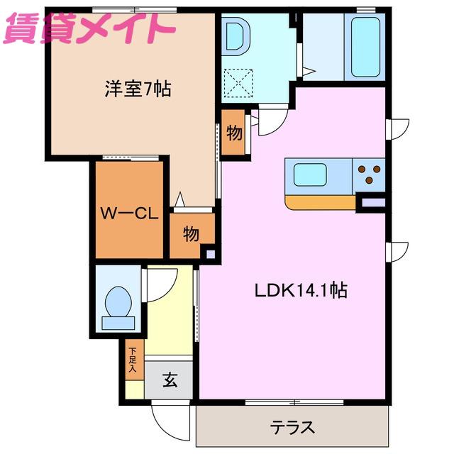 リーフガーデンハイツD棟(1LDK/1階)の間取り写真