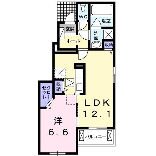 プラシード白山II(1LDK/1階)の間取り写真