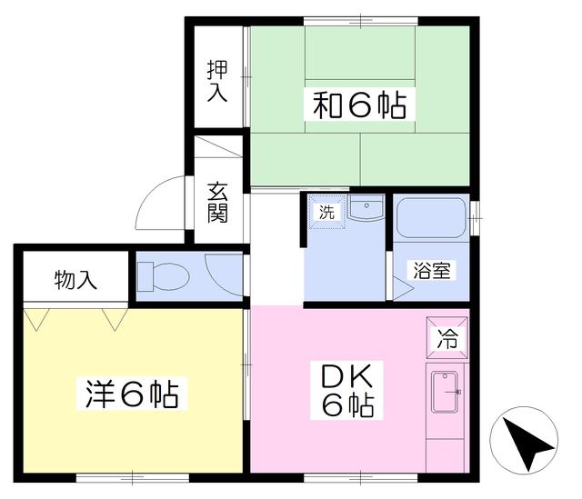 センターフィールドB(2DK/1階)の間取り写真