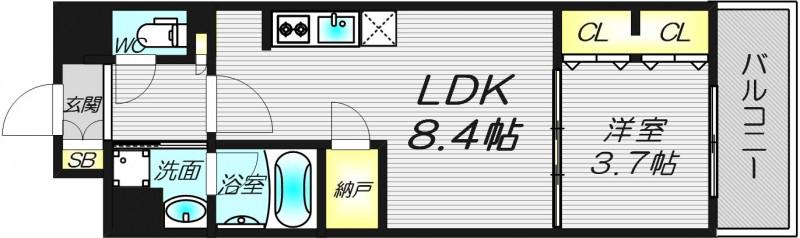 アーバネックス同心II(1LDK/9階)の間取り写真