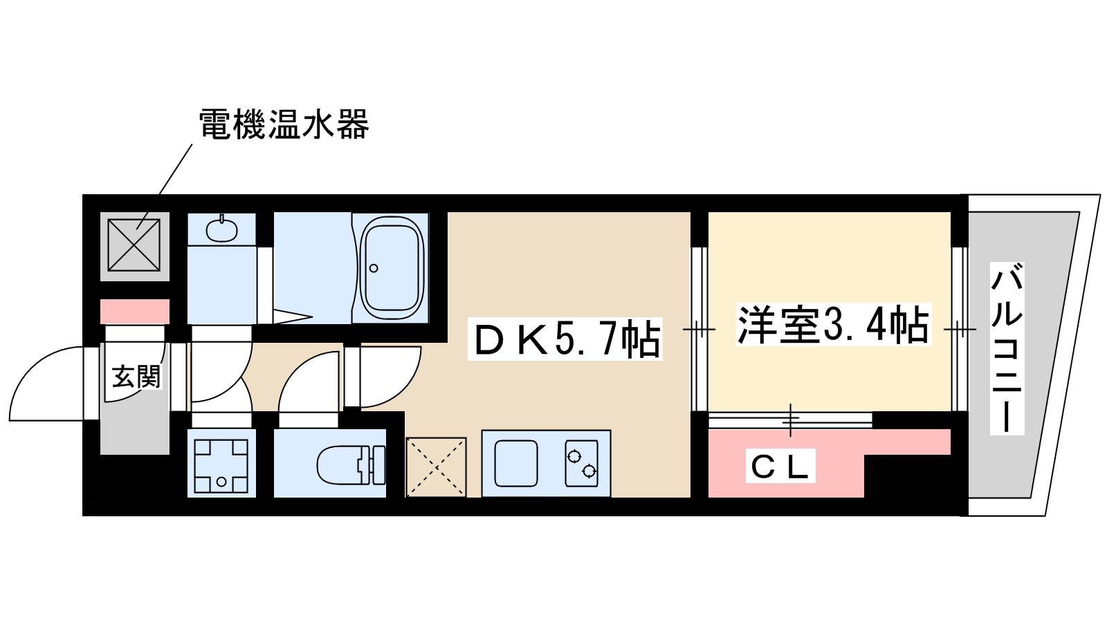 セレニテ新大阪カルム(1DK/9階)の間取り写真