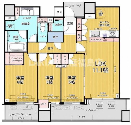 シエリアタワー中之島(3LDK/35階)の間取り写真