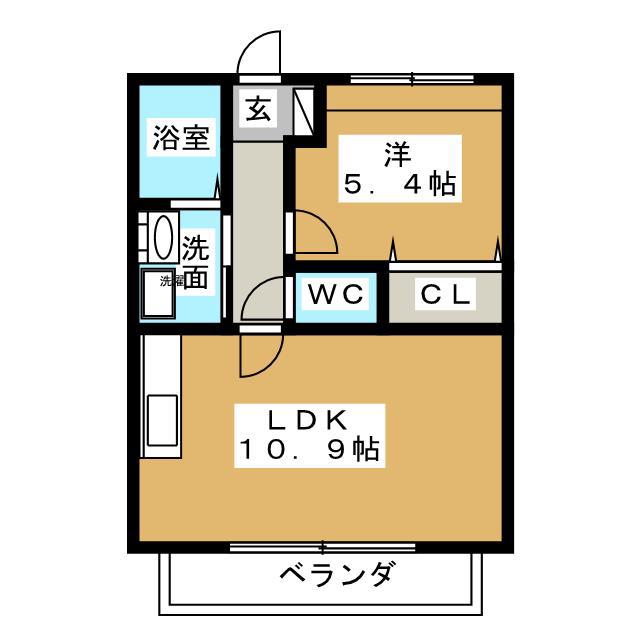 ティエールF(1LDK/1階)の間取り写真