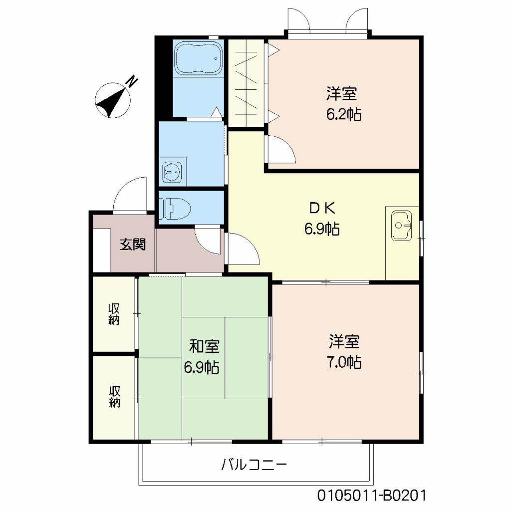 エティンセラー21B棟(3DK/2階)の間取り写真