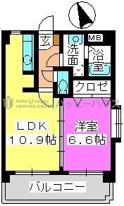 ハイムK.I二日市駅前(1LDK/4階)の間取り写真