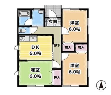 堂 山本(3DK/1階)の間取り写真