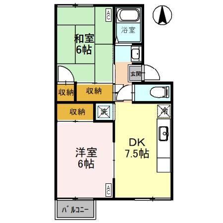 プレジール77(2DK/2階)の間取り写真
