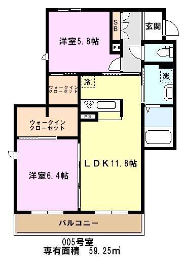 ポルトボヌール(2LDK/3階)の間取り写真