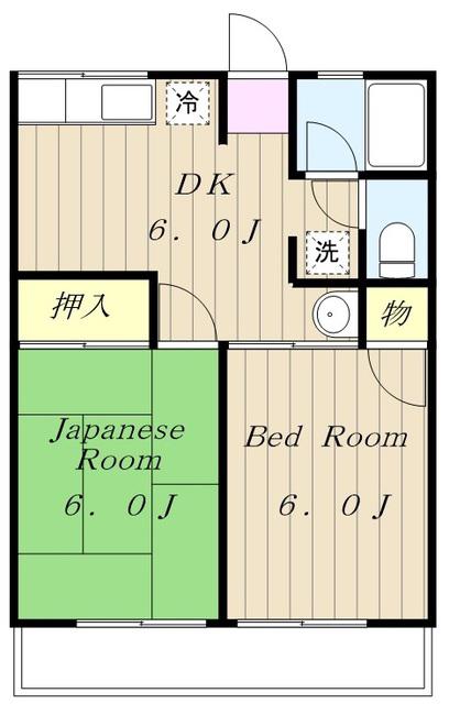 シティハイム上の台(2DK/2階)の間取り写真