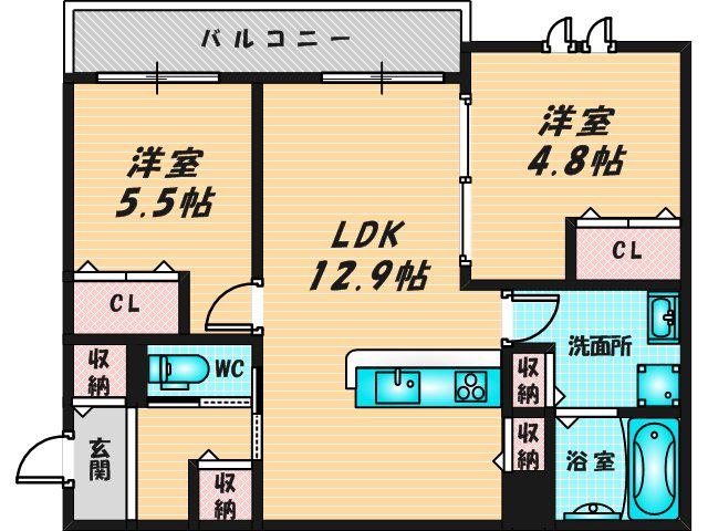 フロレゾン花園(2LDK/1階)の間取り写真