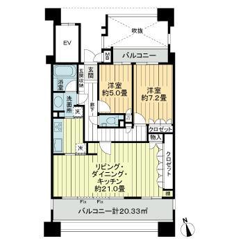 センチュリーステイツ高岳(2LDK/12階)の間取り写真
