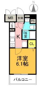 ブランドール新町(1K/9階)の間取り写真