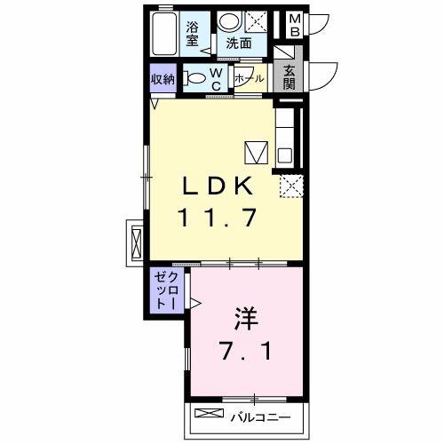 リヴェール北花田(1LDK/1階)の間取り写真