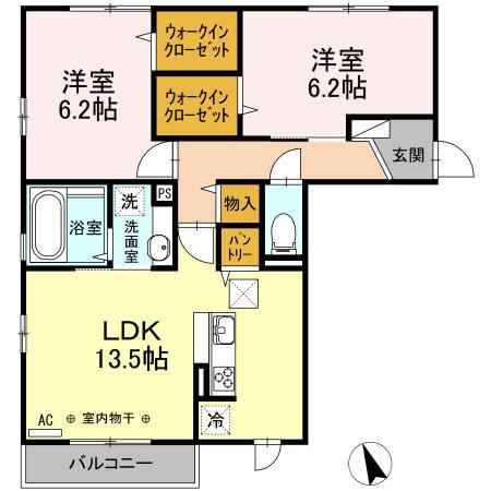 ソレイユアンサンブル(2LDK/1階)の間取り写真