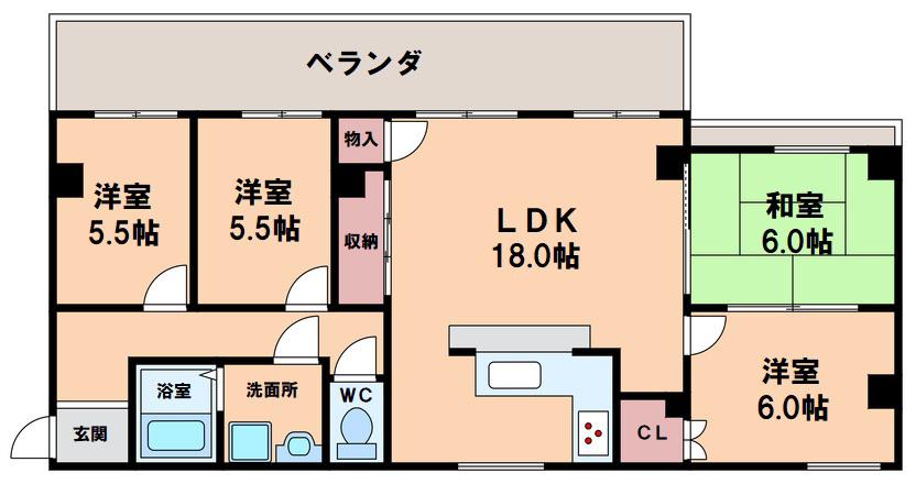 くまたニューライフ(4LDK/5階)の間取り写真